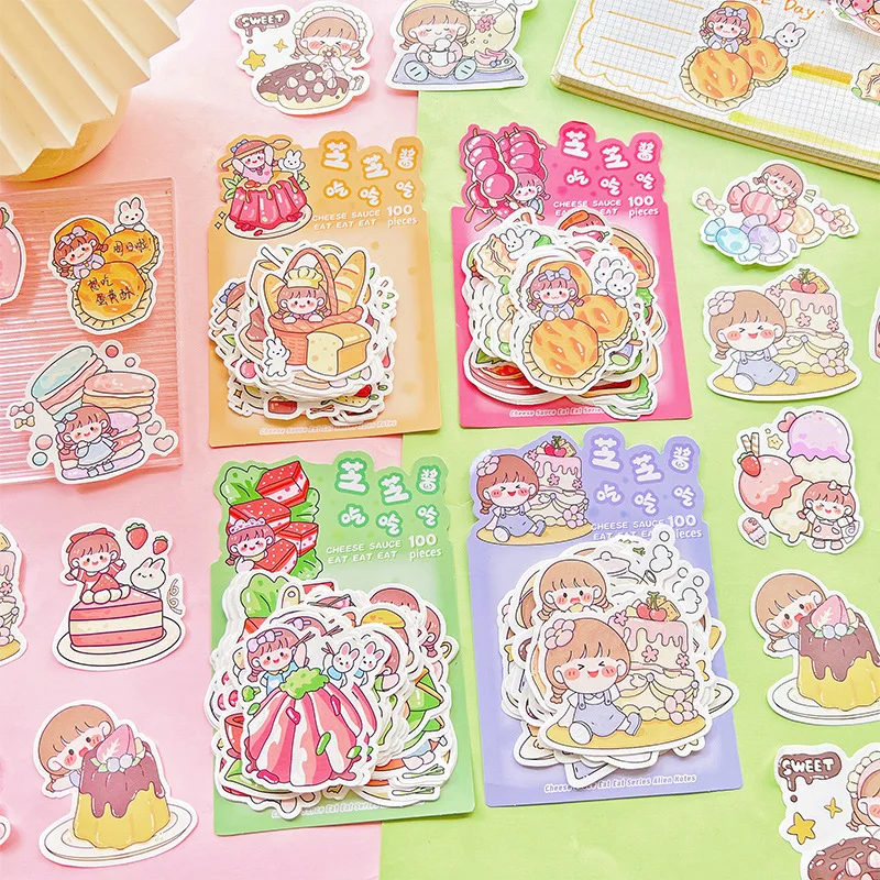 

100pcs/lot Memo Pads Material Paper Cheese Sauce Eat Eat Eat Junk Journal Scrapbooking Paper Retro Background