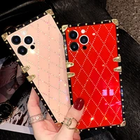 new luxury brand shiny rhombus square phone case for iphone 13 12 11 pro max xs xr 7 8 plus colored diamonds soft silicone cover