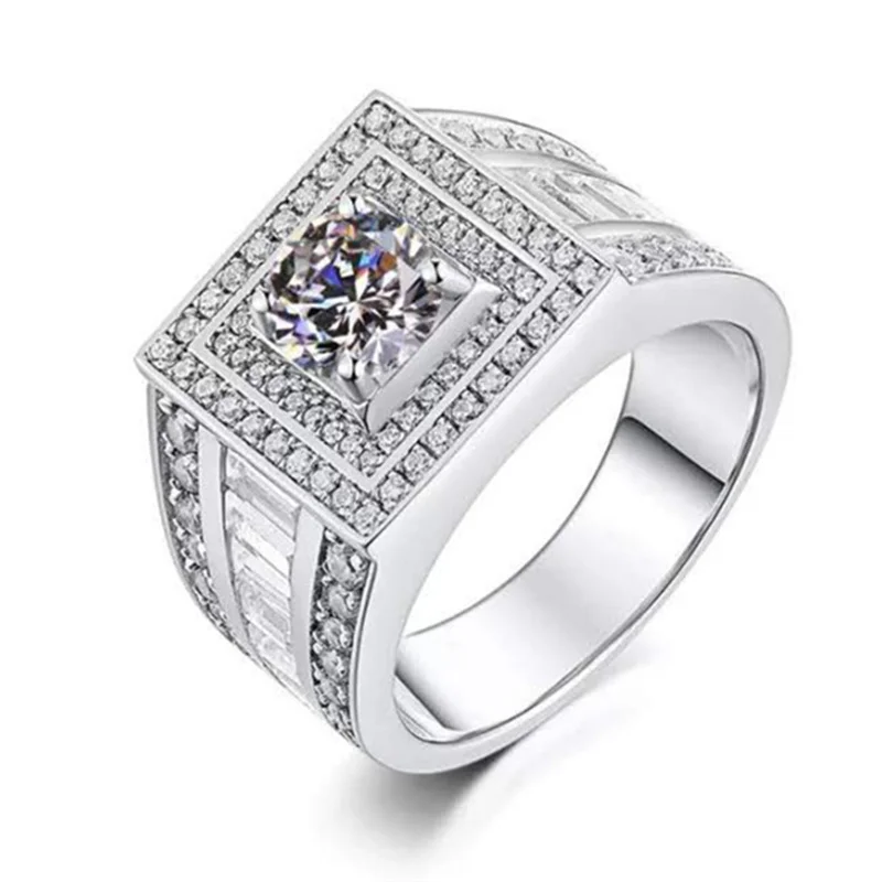 

New Arrival Geometry White Zircon Crystal Ring for Men Business Engagement Party Wedding Rings Jewelry Hand Accessories