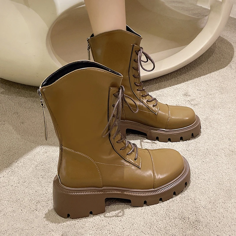 

Женские ботинки на низком каблуке, белые ботинки до середины икры, на молнии, с круглым носком, в Стиле Лолита, для осени и зимы, 2022