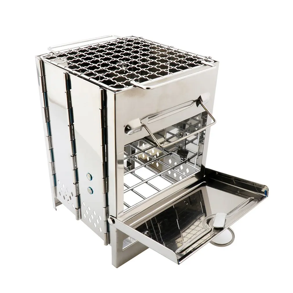 Stainless Steel Square Wood Stove Foldable Grill Outdoor Mini Charcoal Stove Portable Bbq Picnic Stove
