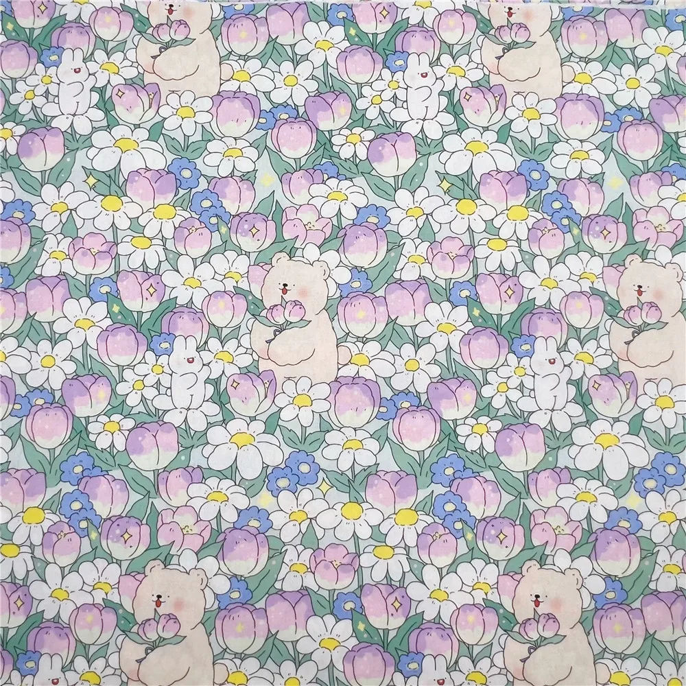 Хлопковая ткань с изображением тюльпана и медведя для шитья квилтинга материал