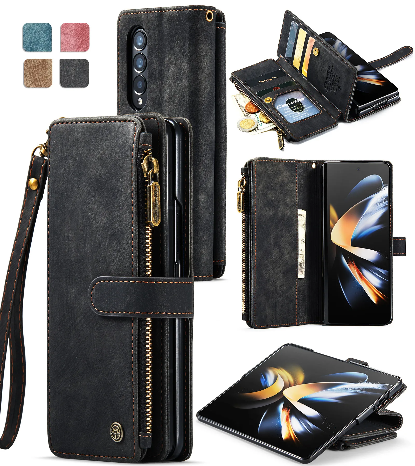 

Кожаный чехол-бумажник со шнурком для Samsung Galaxy Z, Складывающийся на 4 звена, Складывающийся на 3 звена