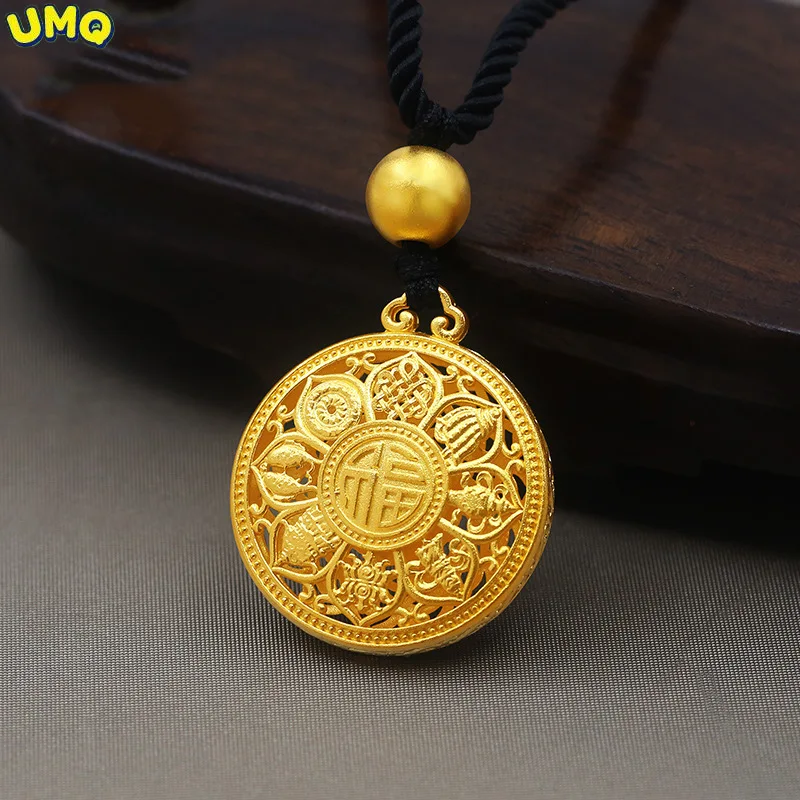 

Copy 100% Real Gold 24k 999 Eight Treasures Ornamental Lotus Pendant 999 Fortune Compass Necklace Pure 18K Gold Jewelry