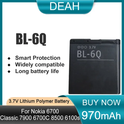 BL-6Q BL6Q 970mAh литий-полимерная батарея 3.7В для Nokia 6700 Classic 7900 6700C 8500 6100s батарея для телефона Li-Ion Cell BL 6Q