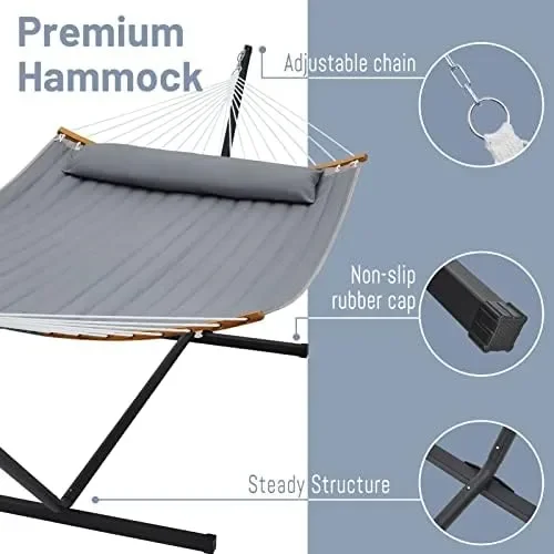 

with Stand, 2 Person Heavy Duty Hammock Frame, Detachable Pillow & Strong Curved-Bar & Portable Carrying Bag, Perfect fo