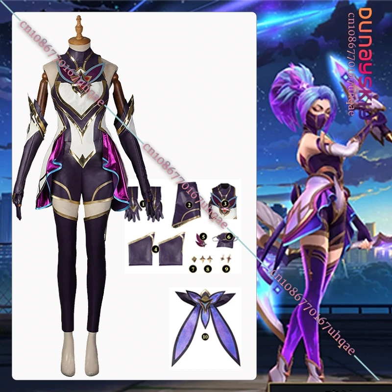 Фото Star Guardian Akali Косплей Костюм AKALI Женский Косплей Наряд Полные комплекты Светятся в темноте Опора Аксессуар 25Хэллоуин Cos Костюм №2