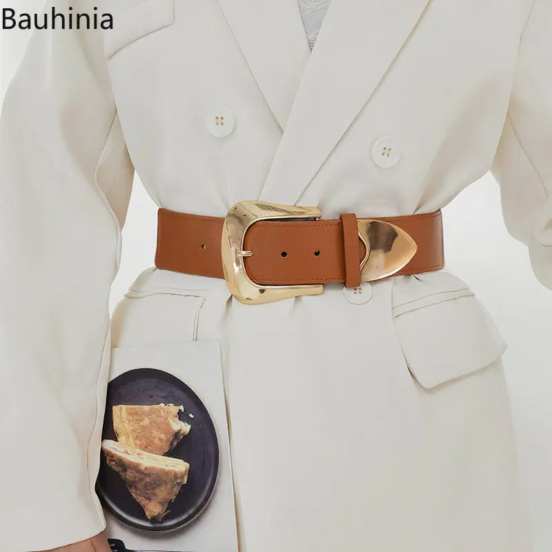Bauhinia Fashion Elastic Corset Belt For Women High Quality Golden Buckle Wide Waist Belt Dress Coat Waistbands