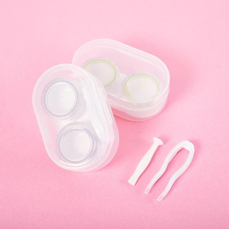 

New Style Pink Transparent Tweezers Contact Lenses Case for Women Portable Contact Lens Box Container Travel Contact Lenses Case