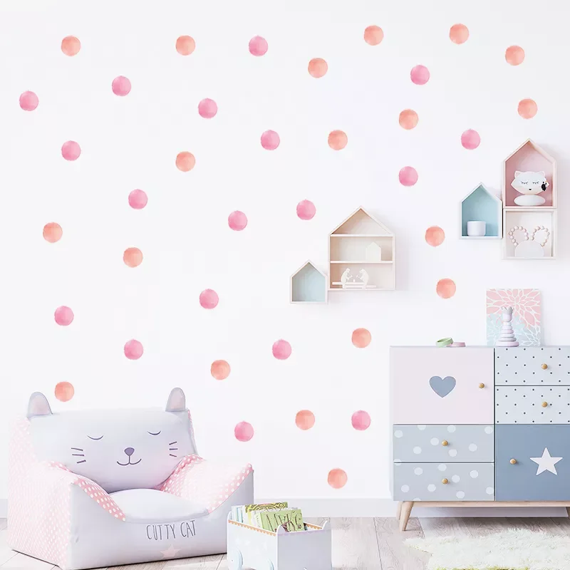 

Pink Hand Draw Polka Dots Wall Stickers Watercolor Circle Wall Decals for Kids Room Baby Nursey Home Decor Decoration PVC