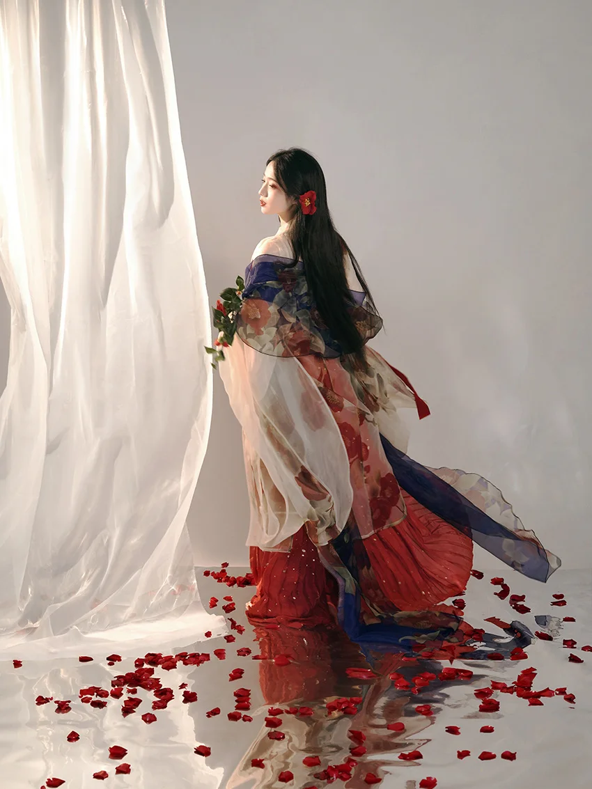 Женское платье с вышивкой династии Тан цельнокроеное большим рукавом рубашка