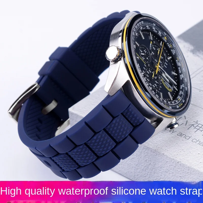 

For Citizen Blue Angel soft watch band AT8020-03L/54L AT2140 Jy8035 silicone Armani 5905 Sports simple strap 22mm 23mm black