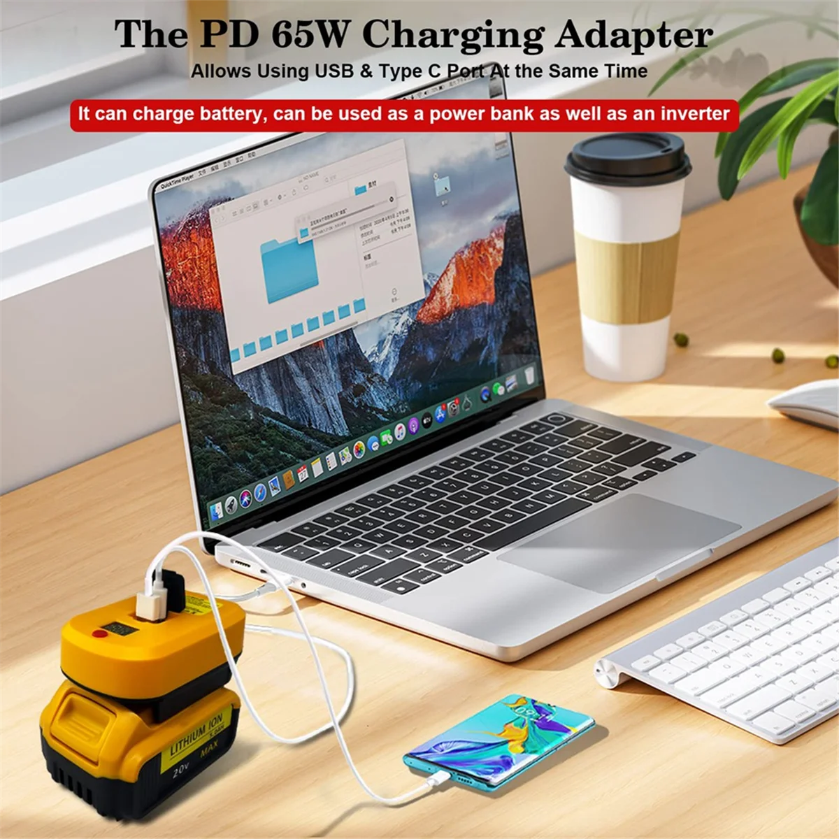 Зарядное устройство USB C для DeWalt с аккумулятором 20 в 2 USB-порта 65 Вт