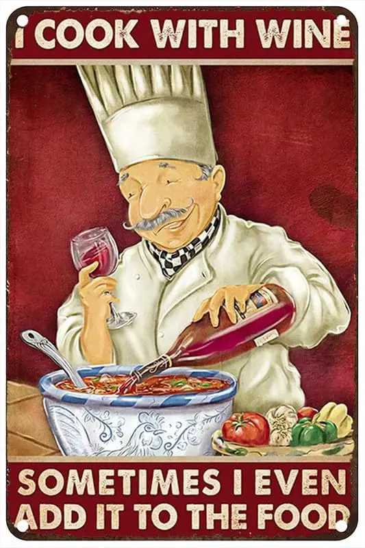 1p Estiyond Винтажная металлическая жестяная вывеска Шеф-повар Wine Lover I Cook With Sometimes Even Add
