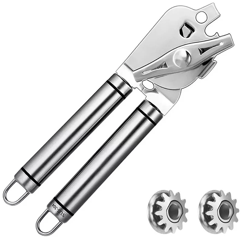 

Stainless Steel Can Opener Manual Food-Safe With Built-In Bottle Opener Smooth Edge Cover For Beer/Tin/Bottle