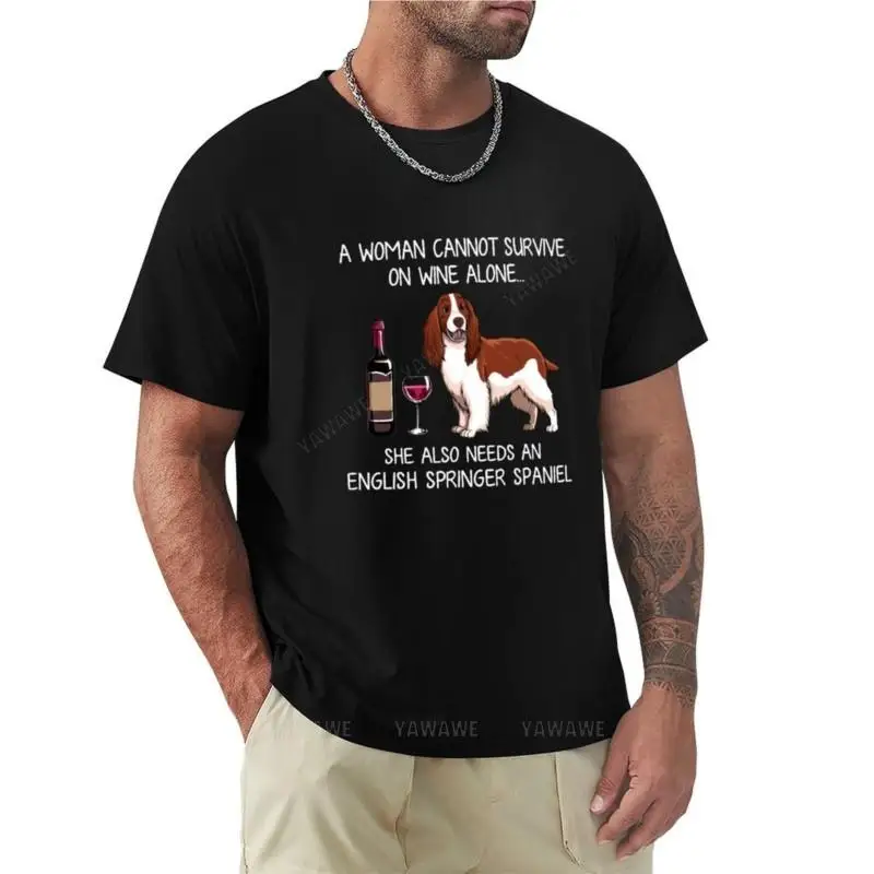 

Английский Спрингер спаниель и вино забавная футболка с собакой графическая футболка для мальчиков футболки летние топы Мужские Графические футболки забавные
