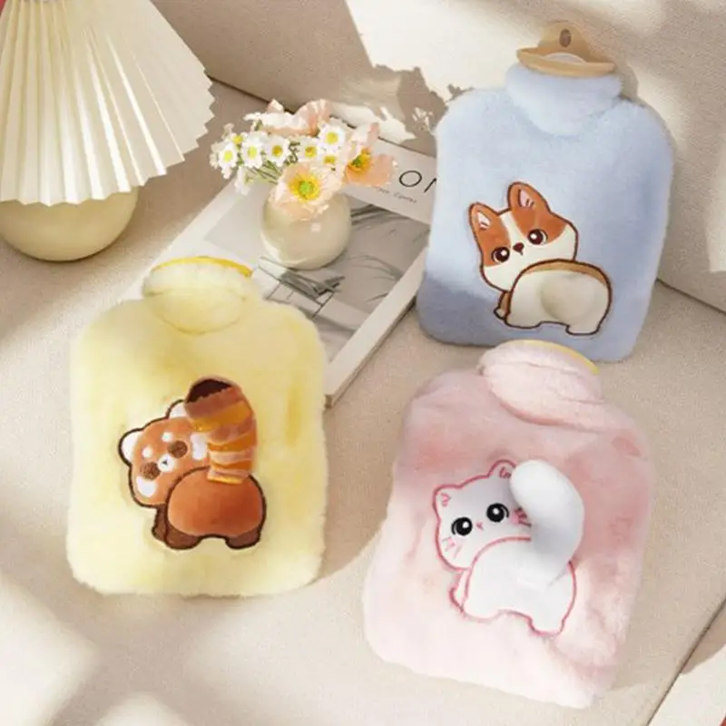 Мультяшная плюшевая собака кошка грелка наполнитель воды бархатная маленькая