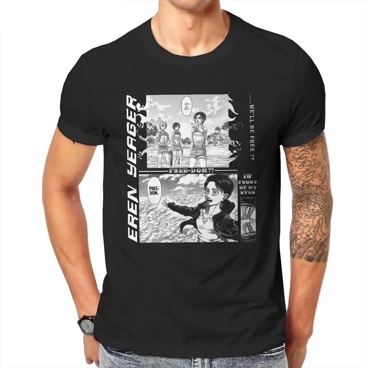 

Attack on Titan Eren Yeager Men T Shirts Anime Shingeki No Kyojin Crazy Tees Crewneck T-Shirts Pure Cotton New Arrival Clothing