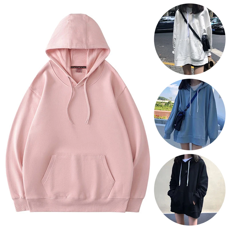 

Hoodies Women Solid Loose Hooded Trendy Pockets Thickening Sweater top swea t shirt clothes Womens Korean Style All-match New