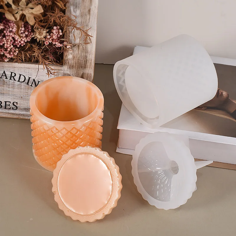 DIY European Vintage Storage Tank Silicone Mold Diamond Pattern Storage Box Resin Mold Jewelry Craftsmanship Production