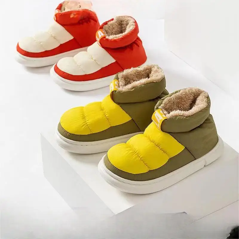 Waterproof Men's Winter Ankle Snow Boots Warm High Top Women Boots For Home Non-slip Plush Slip-on Couple Outside Shoes