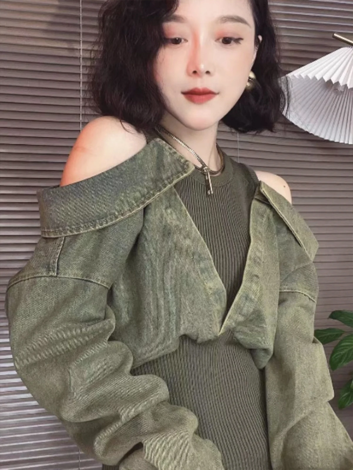 Имитация двух частей пэчворк открытые плечи джинс рубашка трикотажное платье