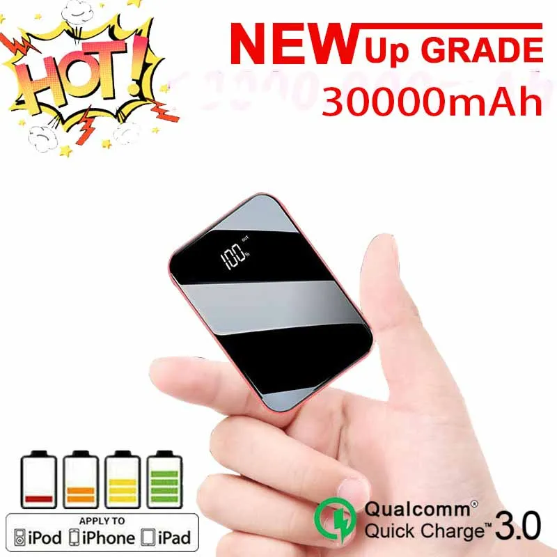 

30000mAh Portable Mini Power Bank Two-way Fast Charge Battery Charger Digital Display External Battery for iPhone Xiaomi