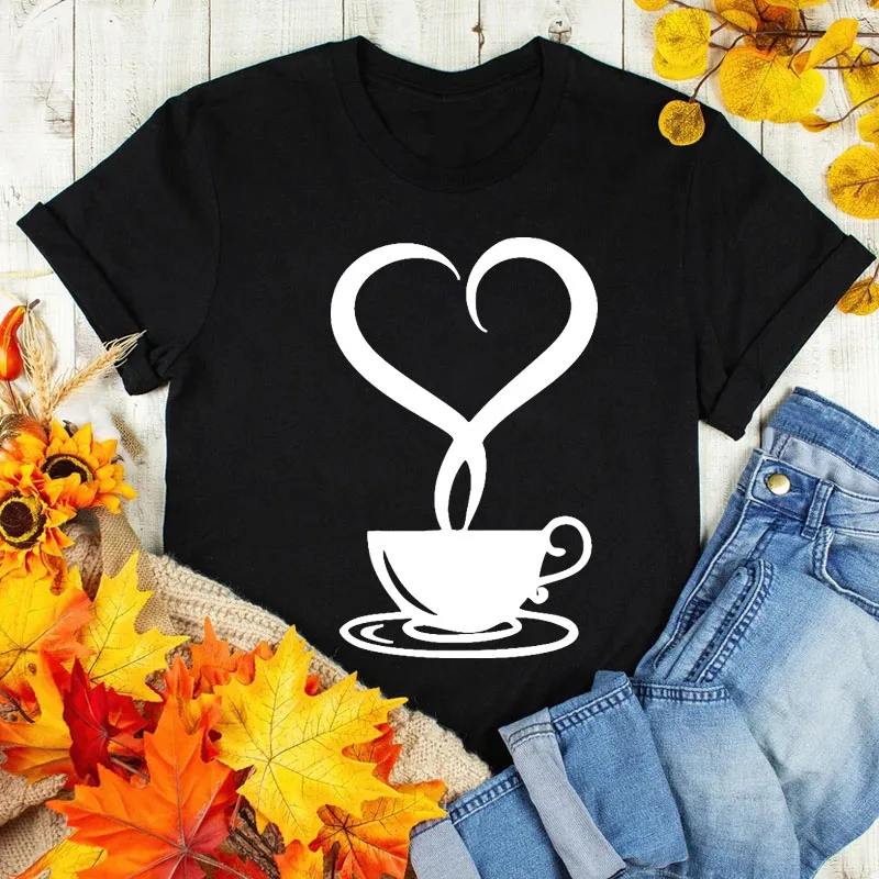 

Women Fashion T Shirt Coffee Lover T Shirt I Love Coffee Tee Tops Female Casual Short Sleeve T-shirt 90s Ladies Cute Graphic Tee