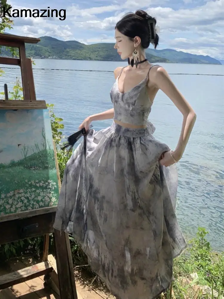 Женский летний повседневный костюм с юбкой элегантный укороченный топ без