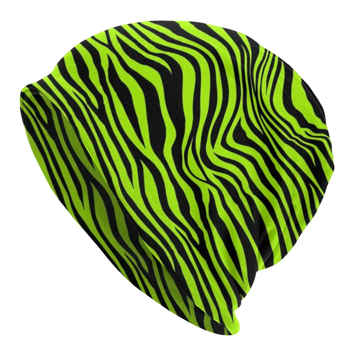 

Neon Green Zebra Print Caps Animal Pattern Cool Adult Ski Skullies Beanies Hat Summer Warm Multifunction Bonnet Knitting Hats