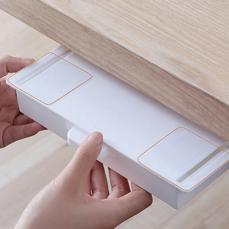 

Under Desk Drawer Hidden Storage Box Makeup Organizer Self Stick School Stationery Case Pencil Tray Pen Holder