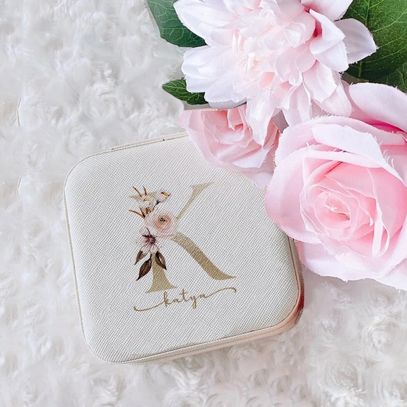 Zipper Jewelry Box Personalized Gifts Leather Travel Jewelry Case with Name Bridesmaid Proposal Jewellery Holder for Her images - 6