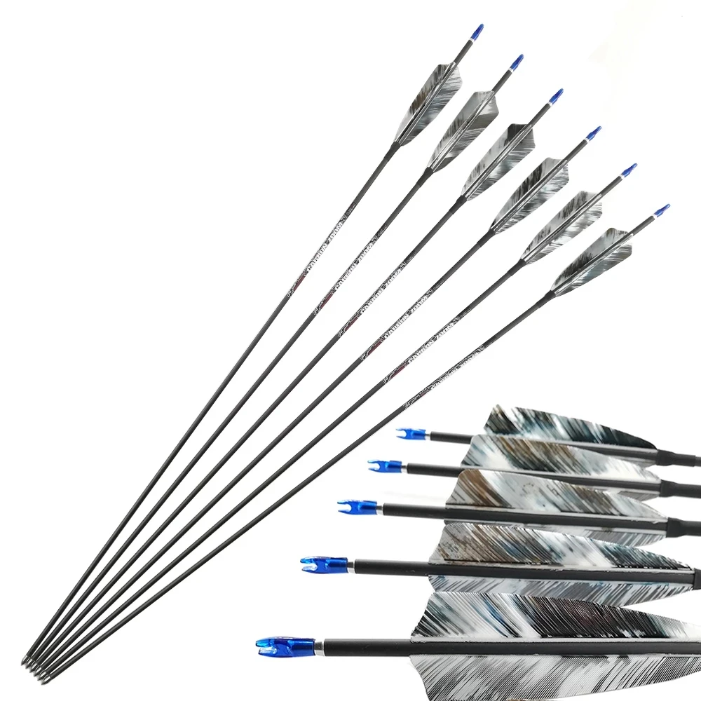 31 Pure Carbon Arrows ID4.2mm 2 Feathers SP400-1000 Archery