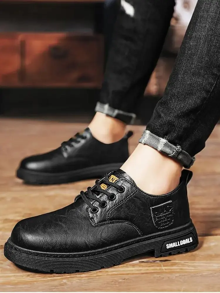 

Men's Spring Autumn Leather Casual Shoes Soft Bottom Anti-Skid Breathable British Style Business Casual Leather Shoes Work Shoe