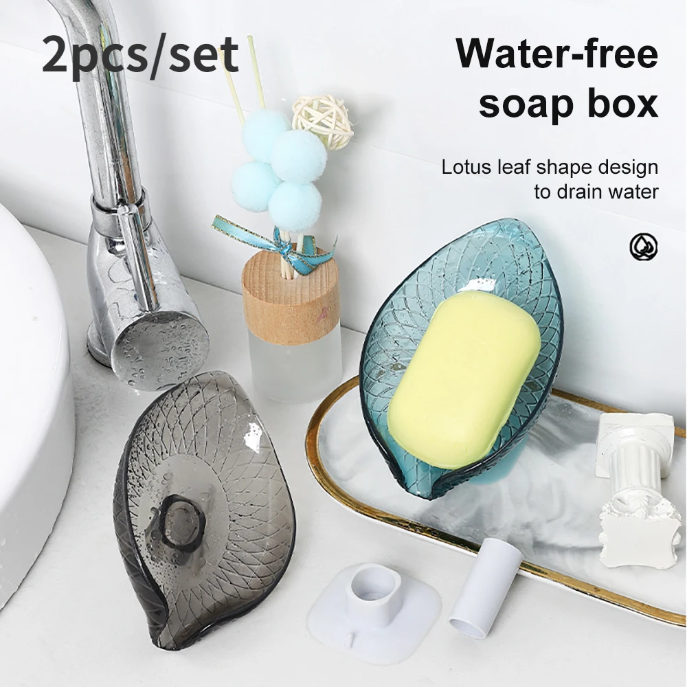 

2PCS Suction Cup Soap Dish for Bathroom Shower Portable Leaf Soap Holder Plastic Sponge Tray for Kitchen Bathroom Accessories