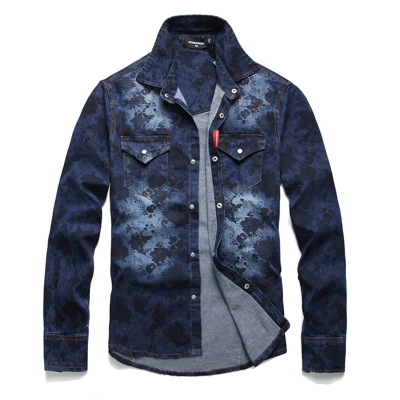 

Stylish Slim Elastic Blue Denim Shirt Jacket for Men