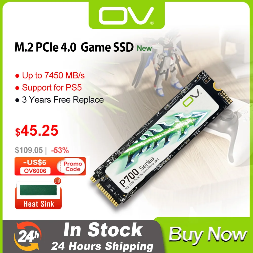 

OV 7500MB/s NVMe M.2 SSD 2280 4TB 2TB 1TB 512GB PC Gamer M2 PCIe Gen4 4.0 Internal HD Hard Disk Steam Deck Heatsink PS5 Notebook