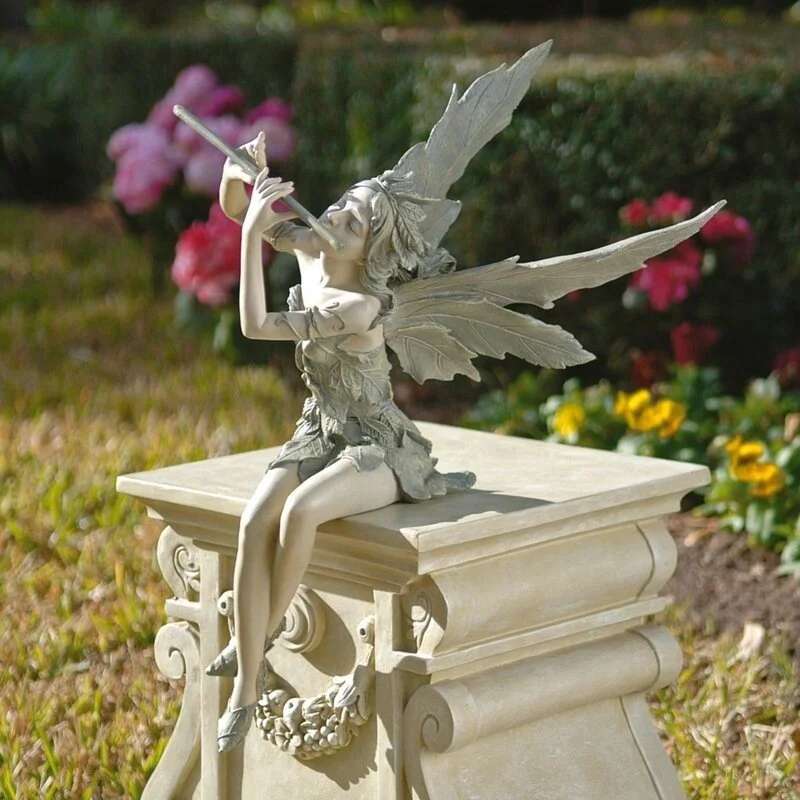 

Playing The Flute Fairy Statue Angel Garden Sculpture Decoration Outdoor Garden Lawn Courtyard Resin Crafts