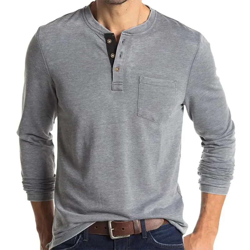 autumn winter 65% cotton popular US size men's long-sleeved t-shirt loose casual solid color men's bottoming shirt men's top