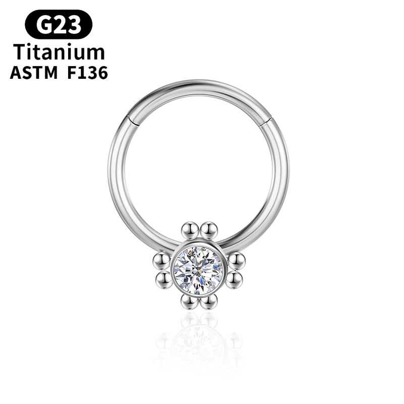 Clicker Piercing Tragus Cartilage Zircon Hinge Segment G23 Titanium Nose Rings Septum Women Helix Round Earrings Body Jewelry