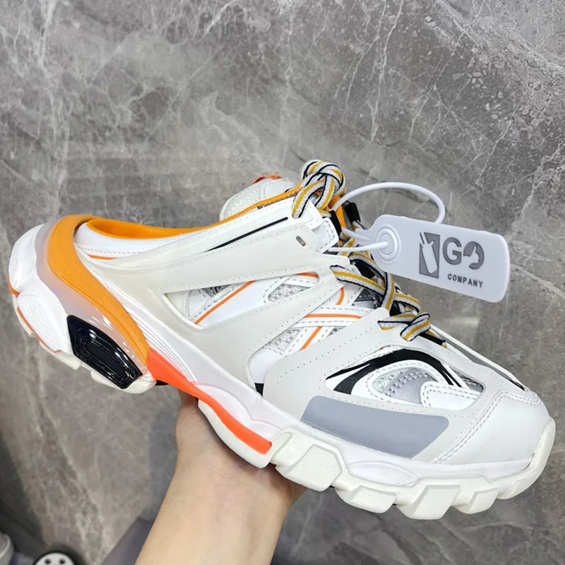 

New Luxury Designer Womens Track Mules Mens Casual Lace UpTennis Slide Sneaker Thick Platform Flat Sole Walking Shoes Size 35-45