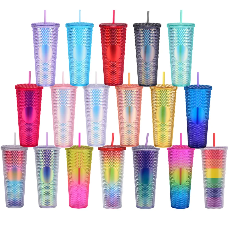 

Plastic Cups with Lid and Straw With LOGO 710ml Summer Cold Water Cup Double Wall Diamond Radiant Goddess Straw Cup Coffee Mug