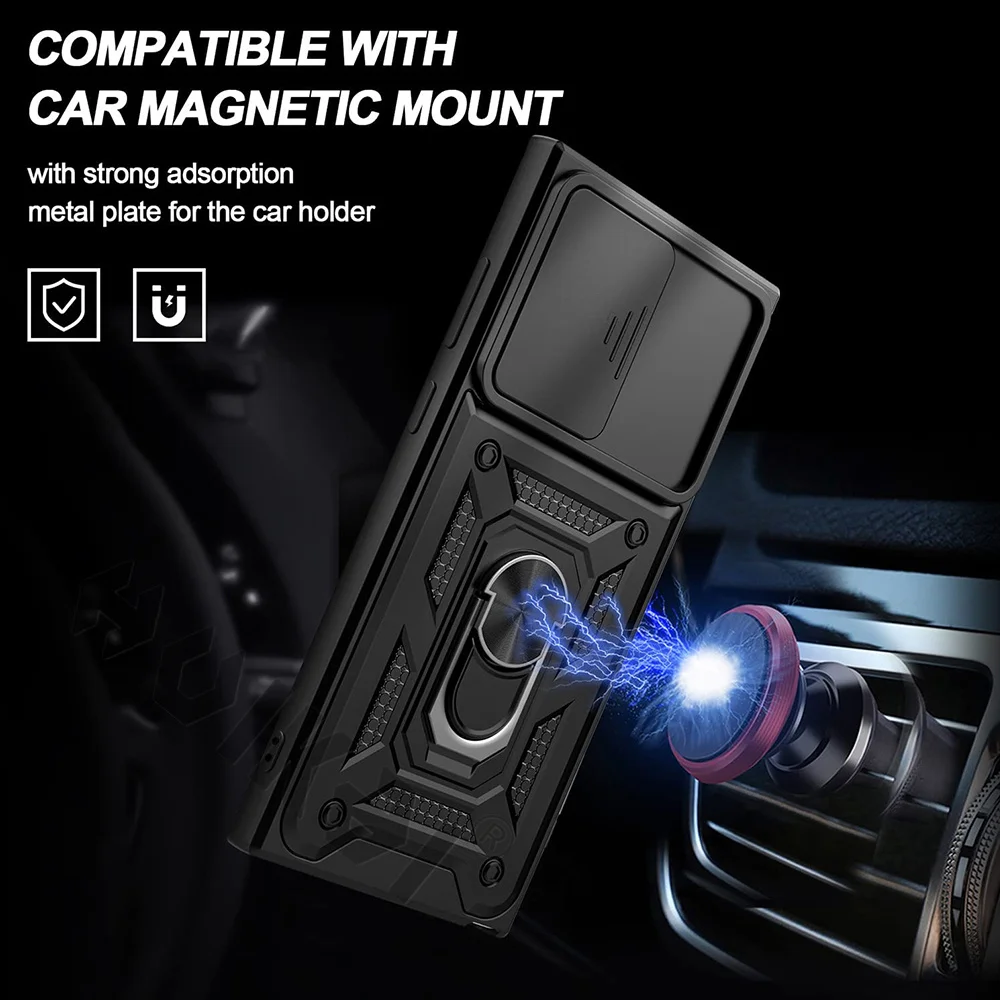lens protection shockproof phone case for samsung galaxy s22 ultra s21 note 20 ultra s21 fe a53 a73 metal magnetic ring bracket free global shipping
