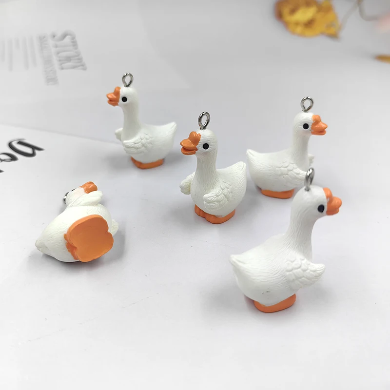 

6pcs New Cute White Goose Resin Charms for Jewelry Making Animals Pendants Craft Diy Earring Keychain Finding Dollhouse C1330