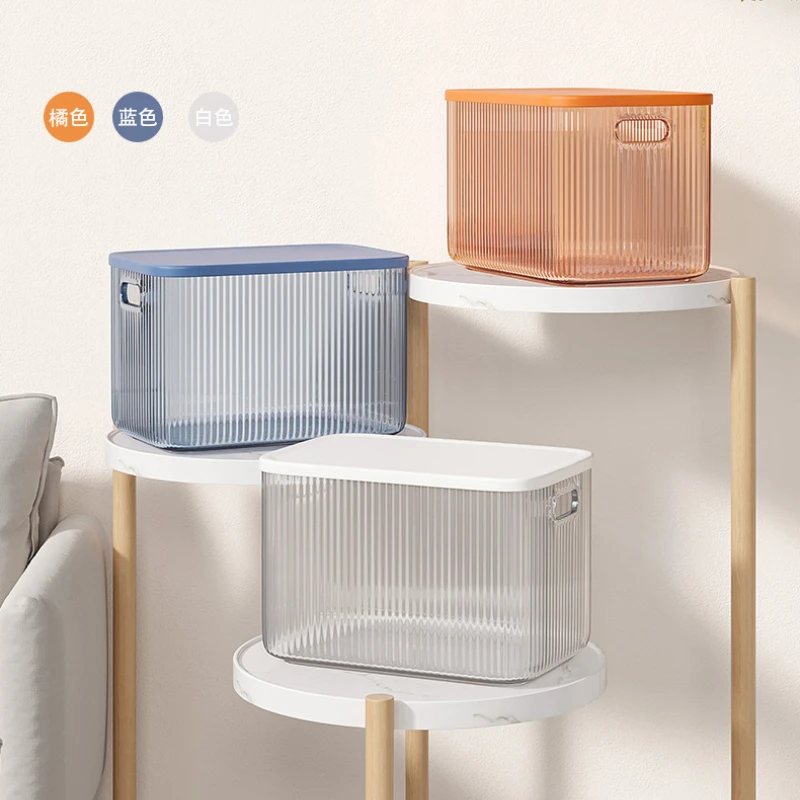 

Thickened Acrylic transparent desktop storage box kitchen sundries storage basket cover Household Wardrobe Storage organizer