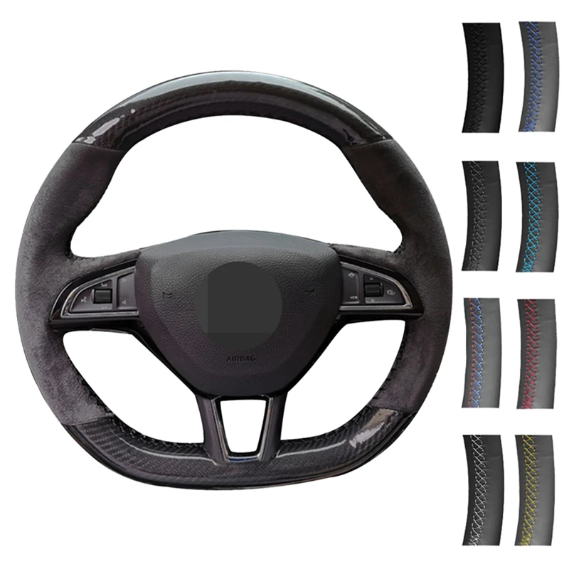 

Car Steering Wheel Cover Hand Sewing For Skoda Citigo Roomster Fabia Octavia Superb Karoq Rapid Original Steering Wheel Braid