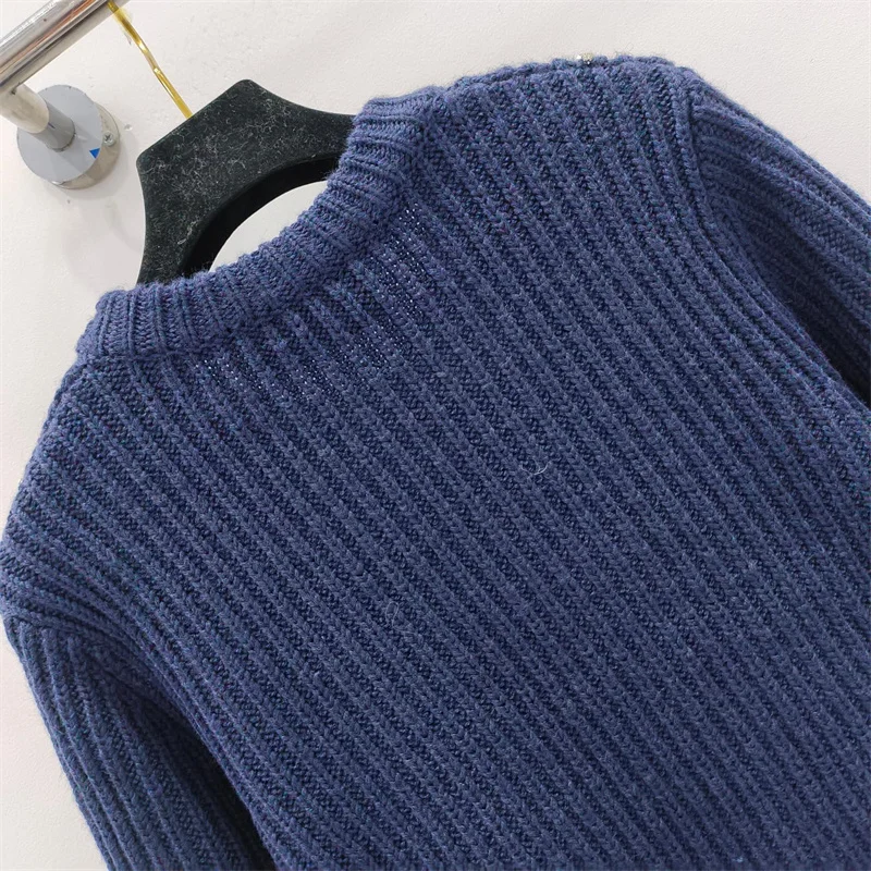 Женский свитер Новинка осени 2024 пуловер с круглым вырезом и бусинами эластичный