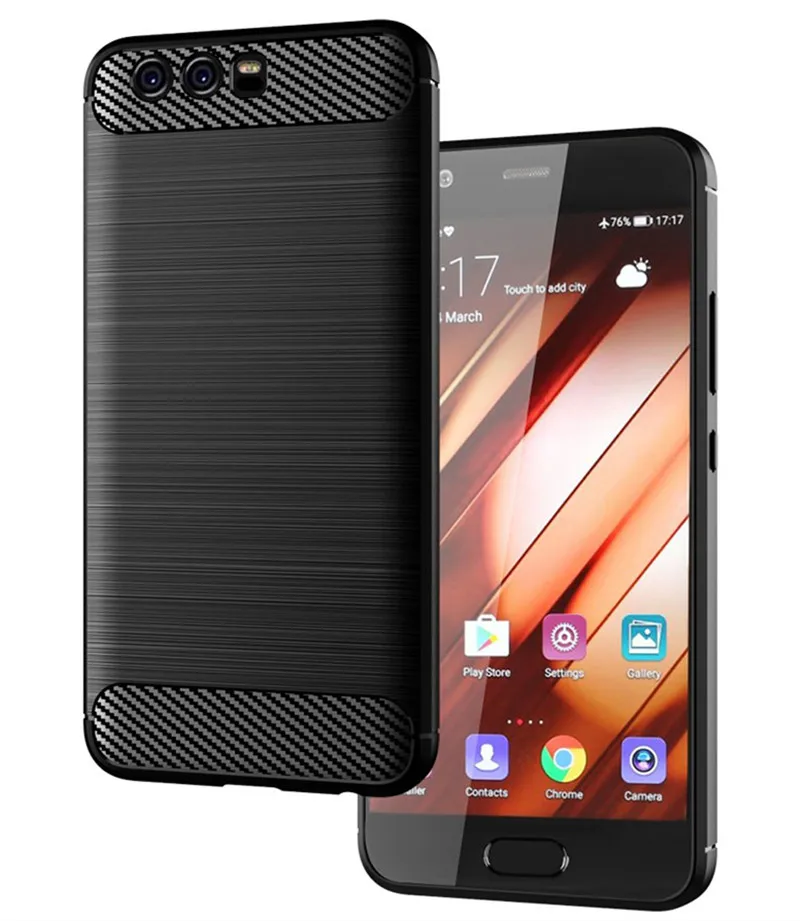 Матовый Силиконовый чехол для Huawei P10 Plus противоударный из углеродного волокна