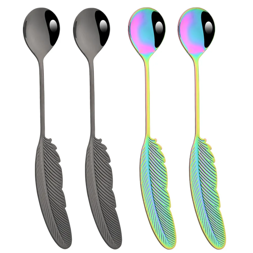 

Столовая посуда Drmfiy 304, винтажные красочные столовые приборы из нержавеющей стали, 2 шт., необычные перья, торт, фрукты, Frok ложка Western, набор по...