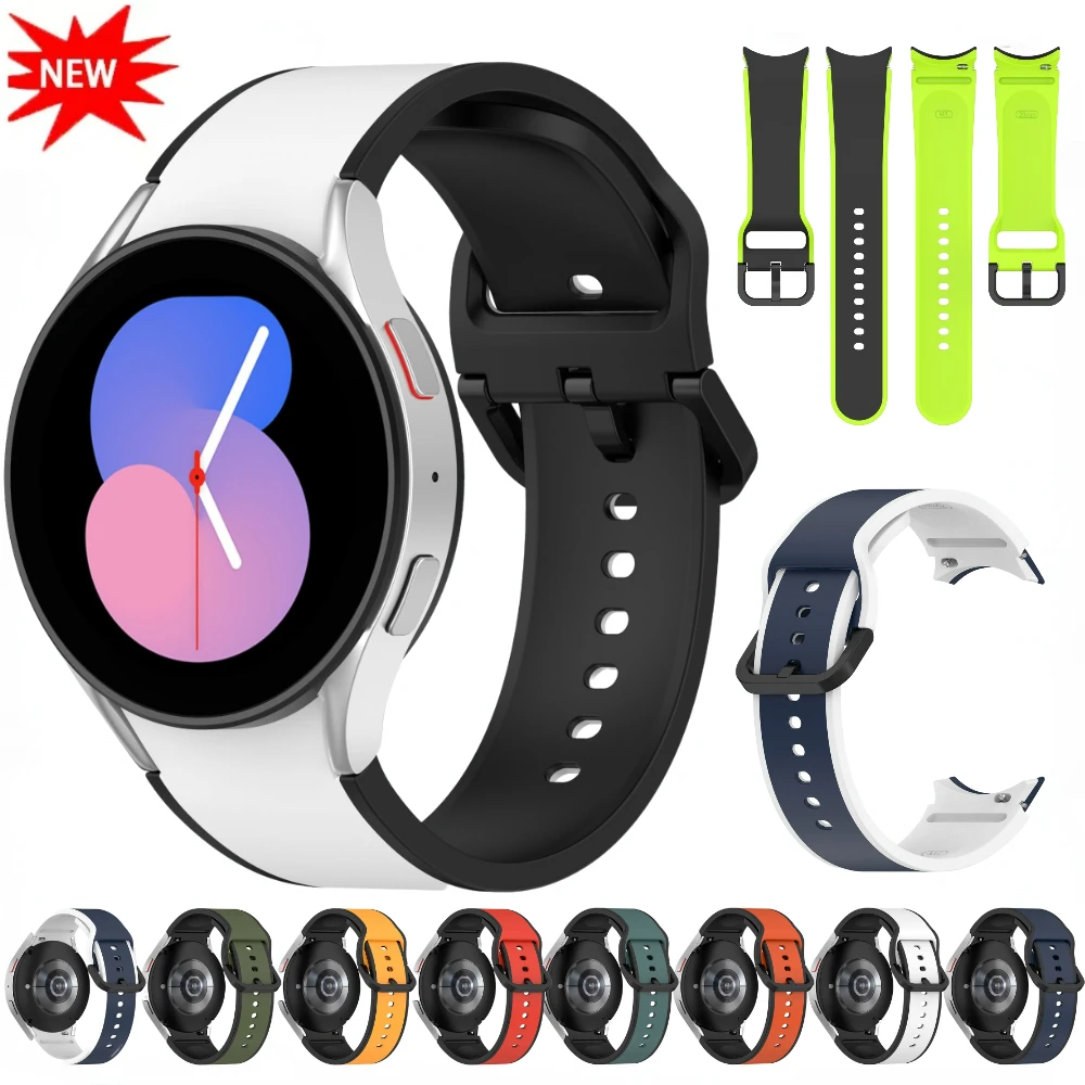 Фото Силиконовый ремешок для Samsung Galaxy Watch 4/5/6/7 44 мм 40 мм /6-4 Classic 47 мм 43 мм 42 мм 46 мм/5 Pro 45 мм, спортивный браслет, аксессуары №1